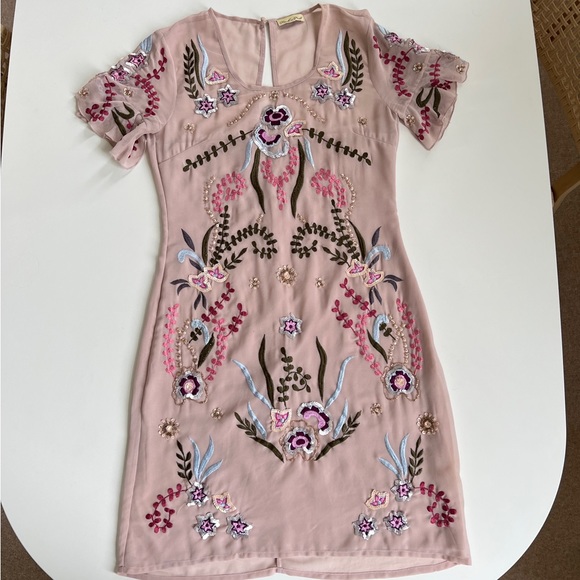 Frock and Frill Pink Embellished Knee Length Embroidered Dress Wedding UK 12 - Picture 9 of 11